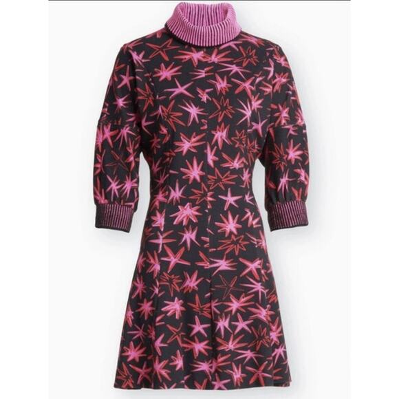 Tanya Taylor Charli Turtleneck Pow Print Ponte Black Multi Mini Dress Women's 8 - Picture 2 of 9